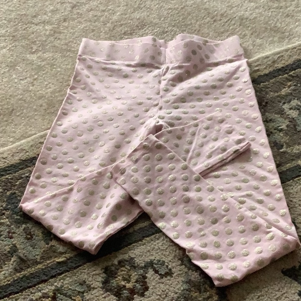 ISAAC MIZRAHI Leggins pink polka dotted size 8 gold shiny sparkled dots …
